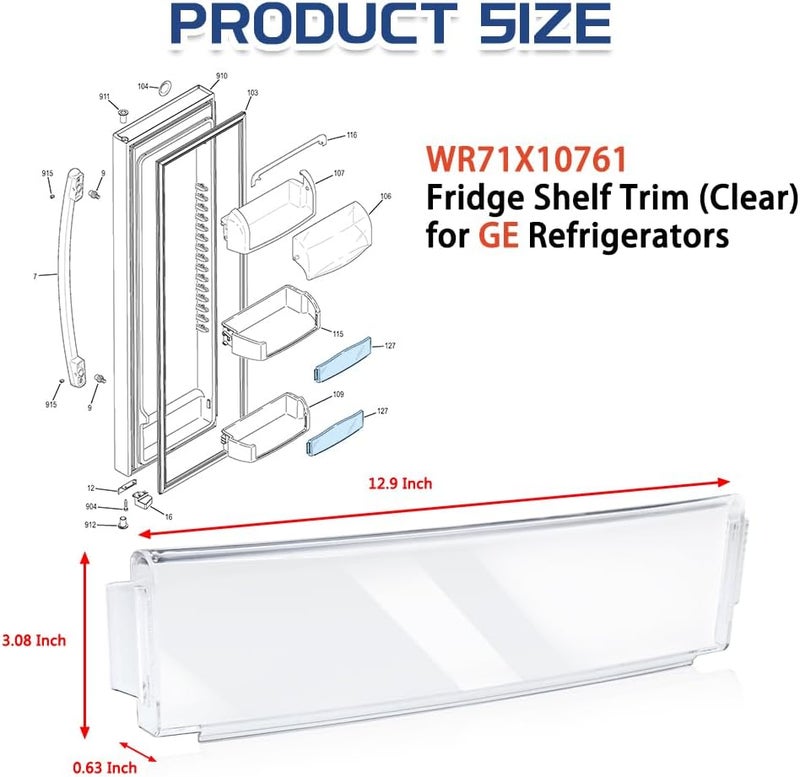 KOZHOM [Upgraded] WR71X10761 Fridge Shelf Trim (Clear) for GE Refrigerators, Door Shelf Insert Module Replacement Part, Replaces WR71X10289, AP4327432 - Image 2